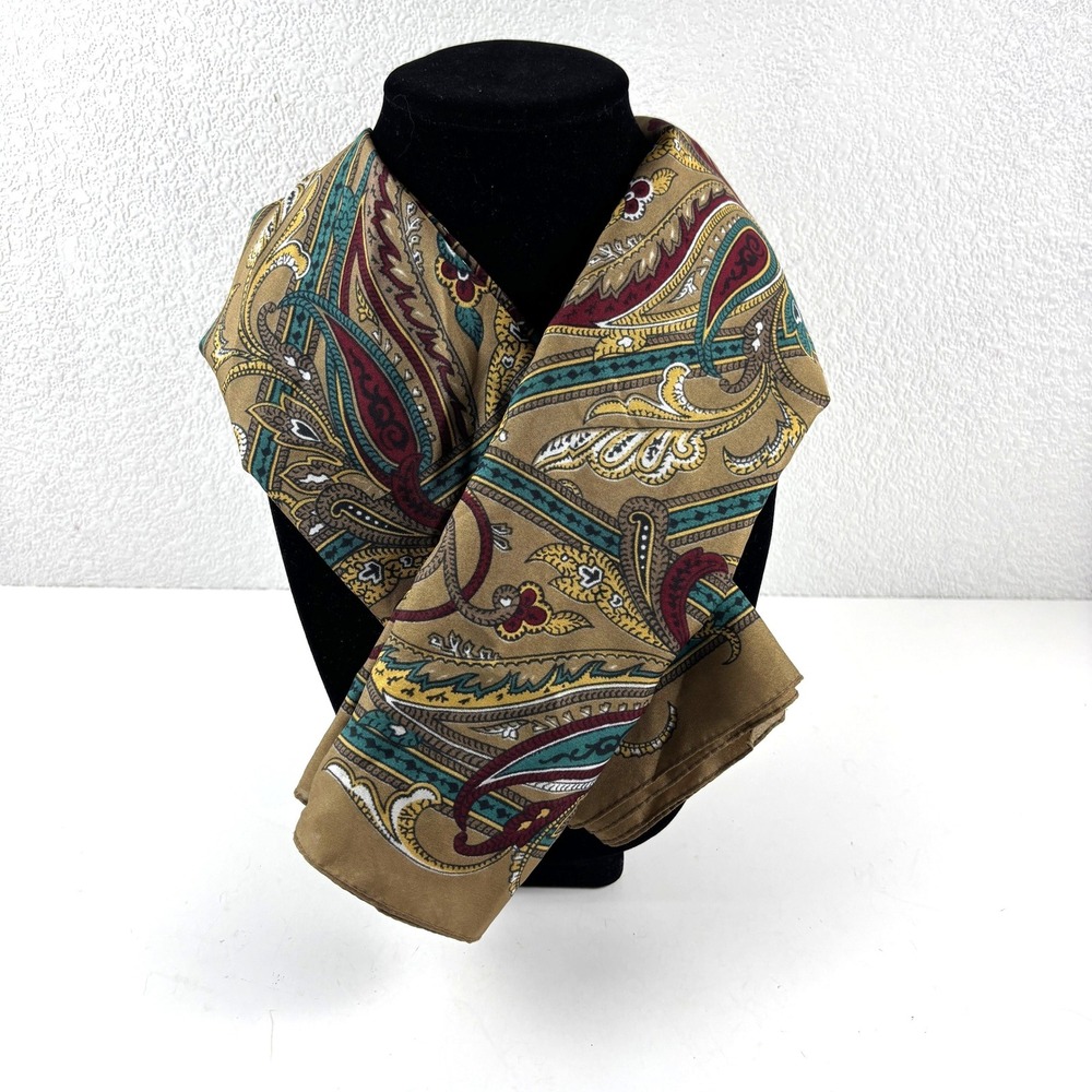 Elvein Scarf Unisex OS Brown Vintage Paisley Italian Made Polyester 34x68 Inches